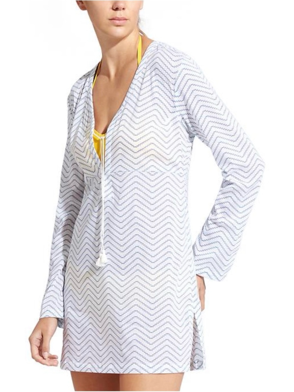 Athleta White Swim Coverup with Blue Accent